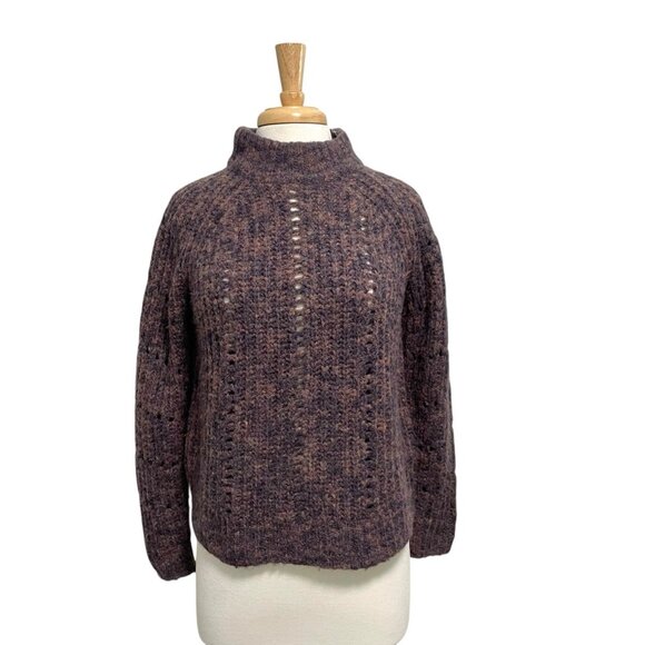 Madewell Wool Blend Pointelle Knit Mock-neck Chunky Sweater Boxy Purple size XXS - Picture 1 of 8